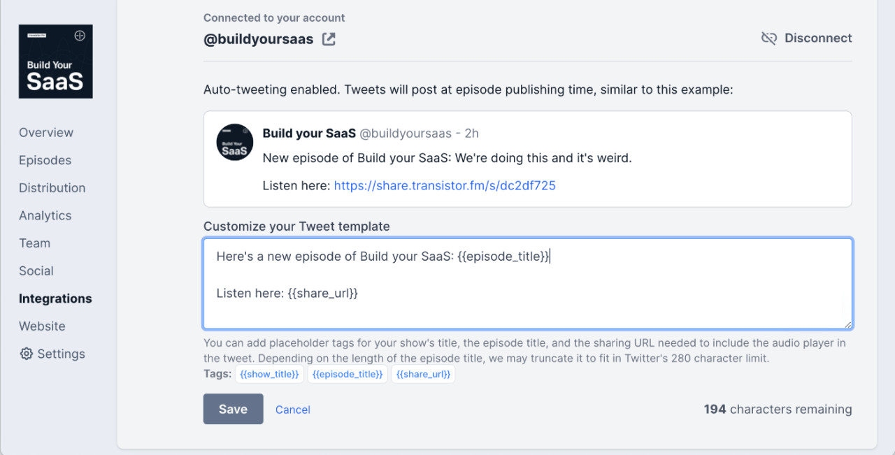 Customize your tweet template